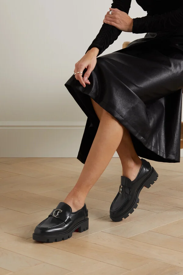Christian Louboutin - Cl Moc Lug Embellished Glossed-leather Loafers - Black - Image 2