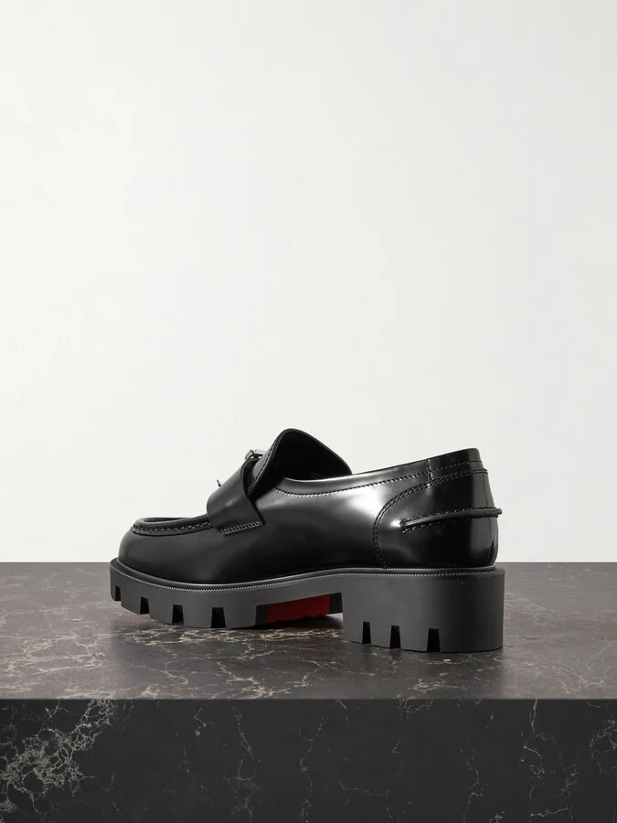 Christian Louboutin - Cl Moc Lug Embellished Glossed-leather Loafers - Black - Image 3