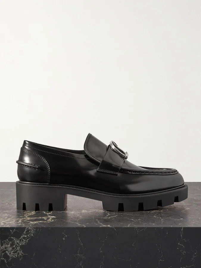 Christian Louboutin - Cl Moc Lug Embellished Glossed-leather Loafers - Black