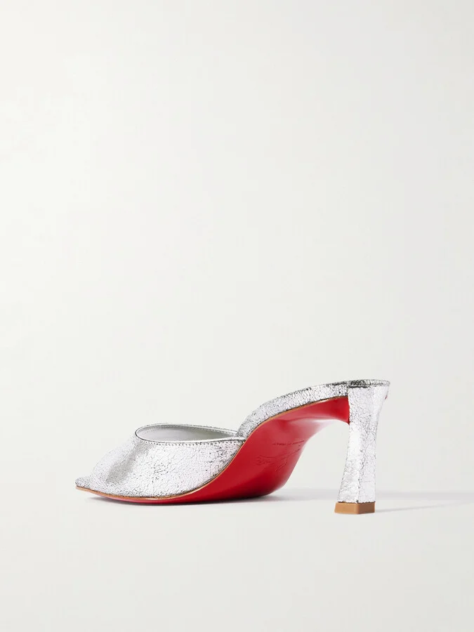 Christian Louboutin - Condora 55 Metallic Cracked-leather Mules - Silver - Image 3