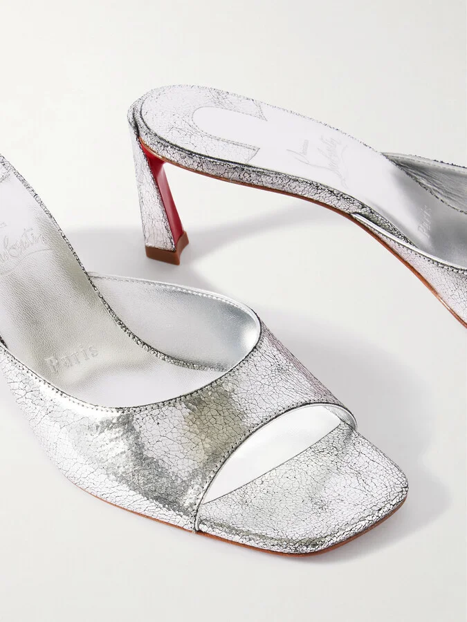 Christian Louboutin - Condora 55 Metallic Cracked-leather Mules - Silver - Image 4