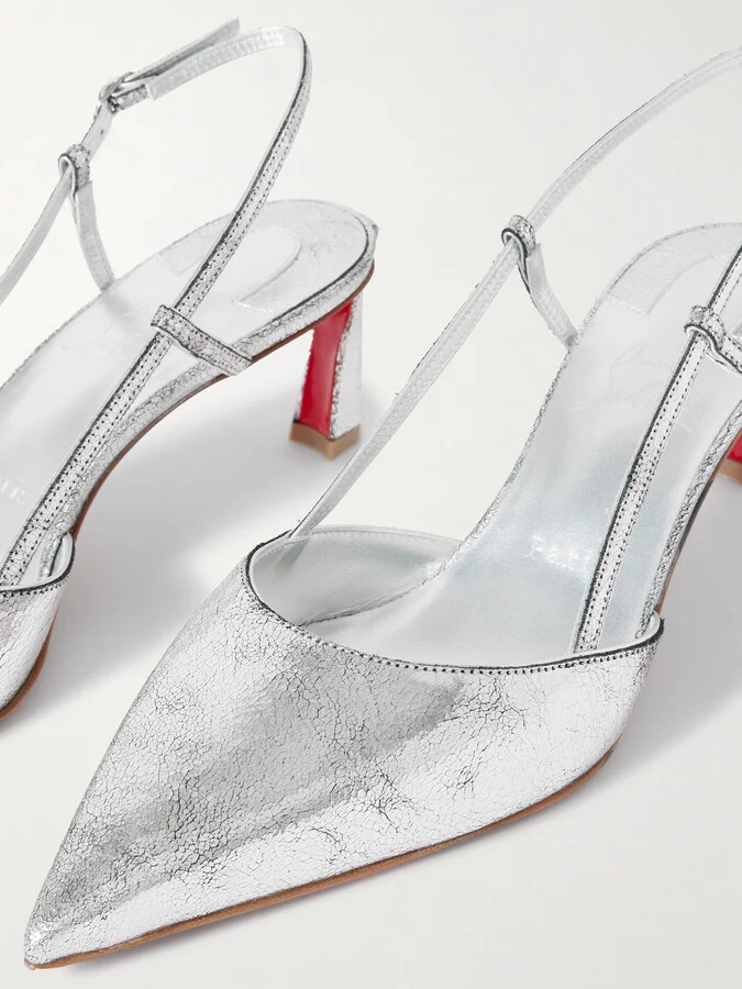 Christian Louboutin - Condoroline 55 Cutout Metallic Textured-leather Slingback Pumps - Silver - Image 4