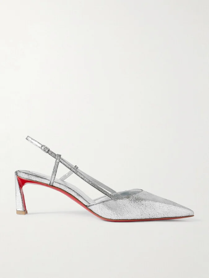 Christian Louboutin - Condoroline 55 Cutout Metallic Textured-leather Slingback Pumps - Silver