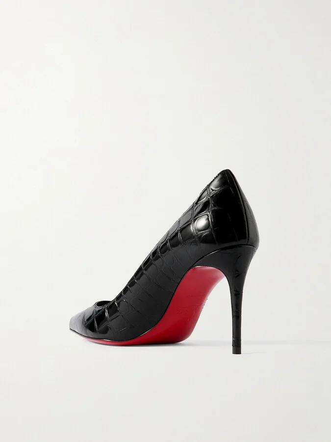 Christian Louboutin - Croc-effect Patent-leather Pumps - Black - Image 3