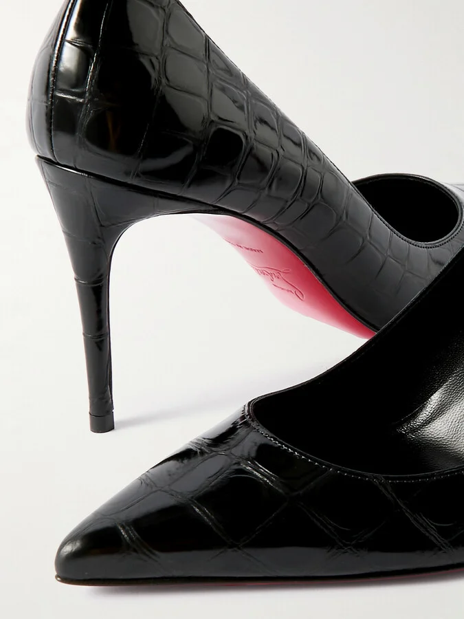 Christian Louboutin - Croc-effect Patent-leather Pumps - Black - Image 4
