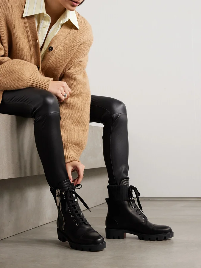 Christian Louboutin - En Hiver Lug 40 Ribbed Knit-trimmed Leather Ankle Boots - Black - Image 2