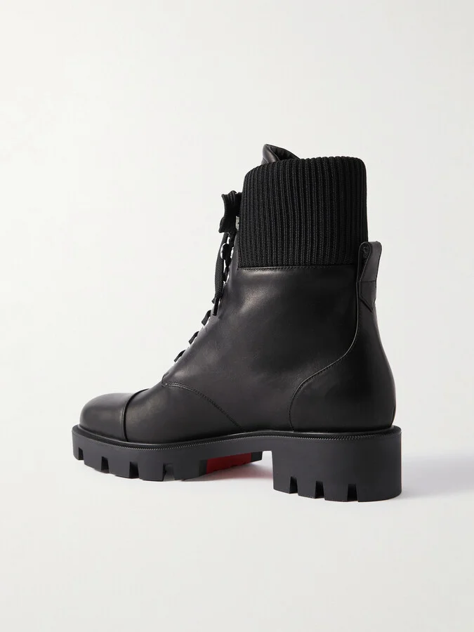 Christian Louboutin - En Hiver Lug 40 Ribbed Knit-trimmed Leather Ankle Boots - Black - Image 3