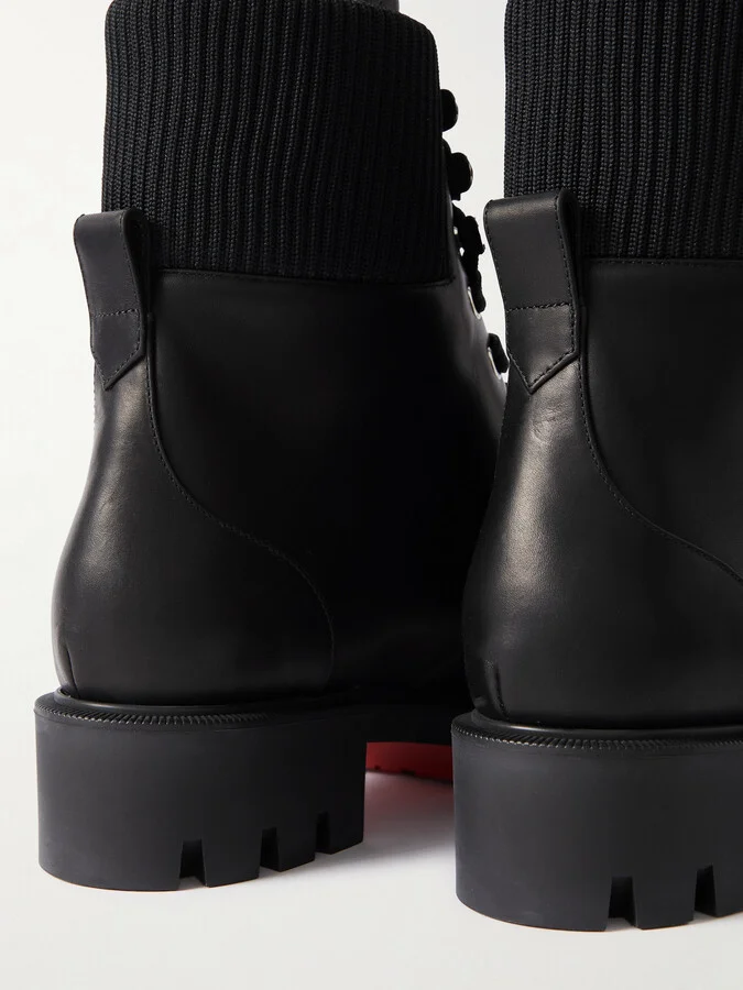 Christian Louboutin - En Hiver Lug 40 Ribbed Knit-trimmed Leather Ankle Boots - Black - Image 4