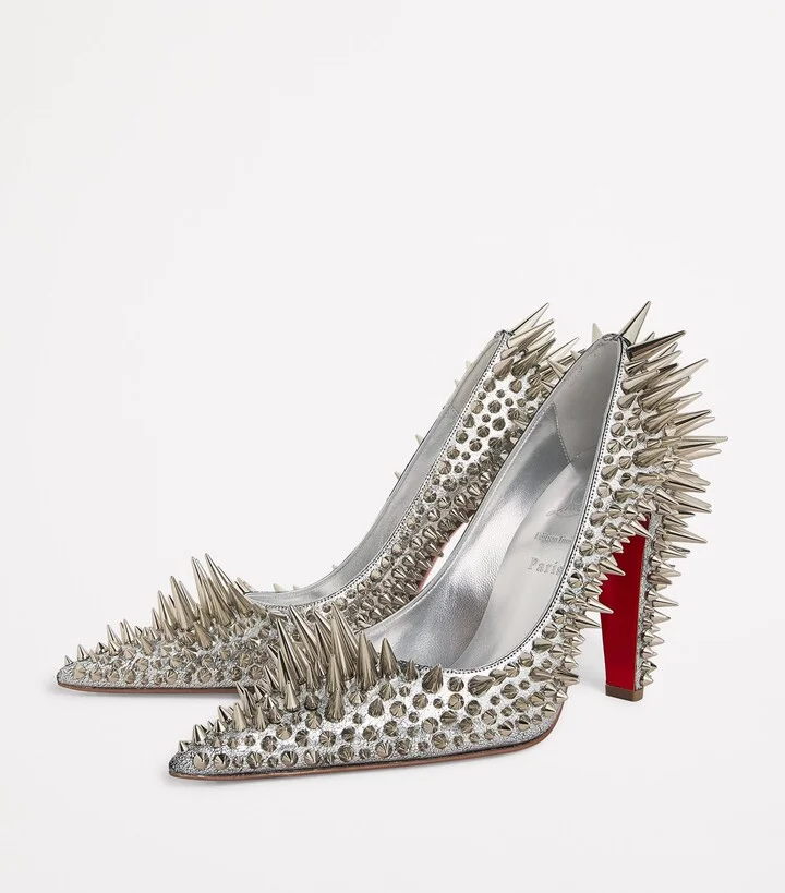 Christian Louboutin Estepic Laminated Leather Spiked Pumps 100 - Image 3