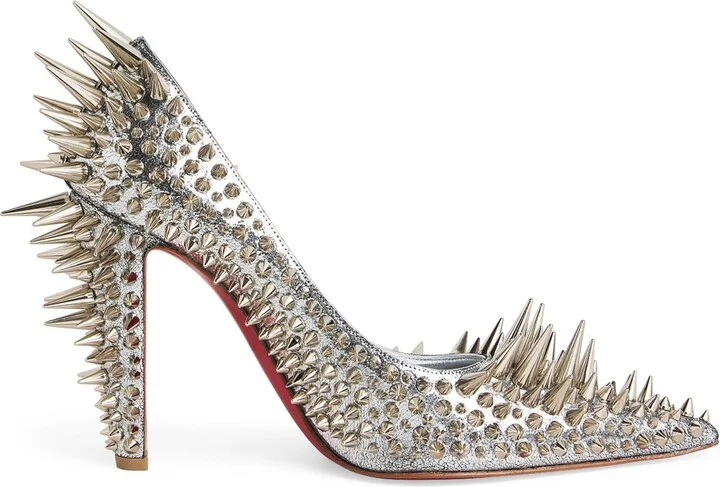 Christian Louboutin Estepic Laminated Leather Spiked Pumps 100