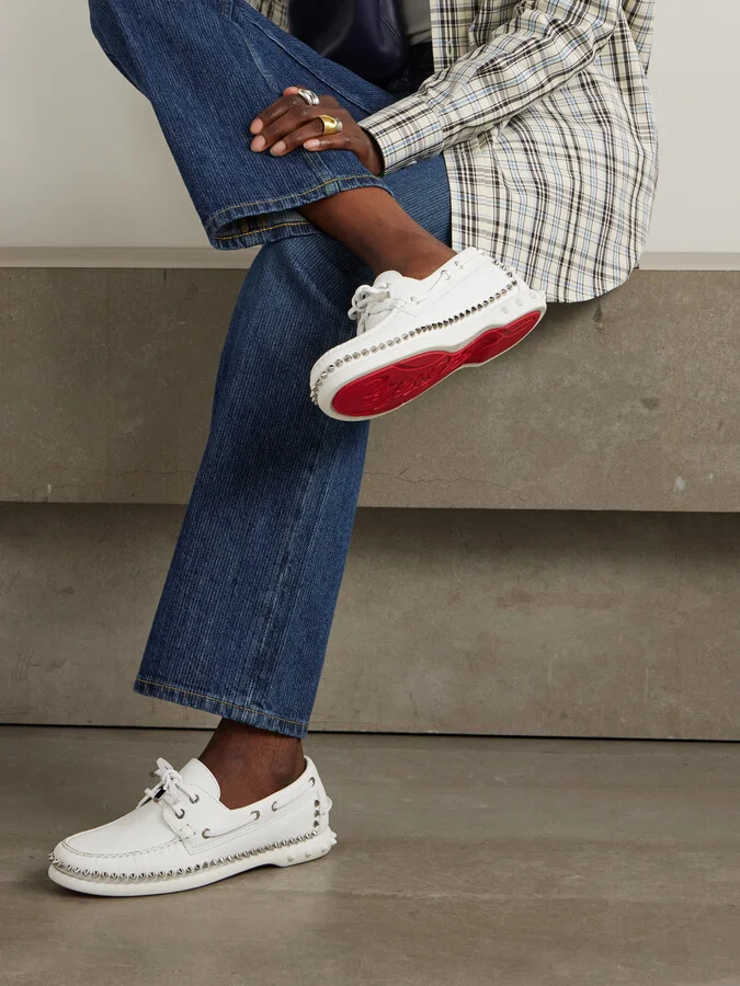 Christian Louboutin - Gerockel Studded Leather Boat Shoes - White - Image 2