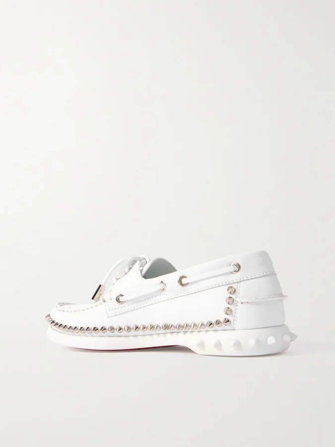 Christian Louboutin - Gerockel Studded Leather Boat Shoes - White - Image 3