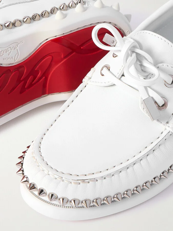 Christian Louboutin - Gerockel Studded Leather Boat Shoes - White - Image 4
