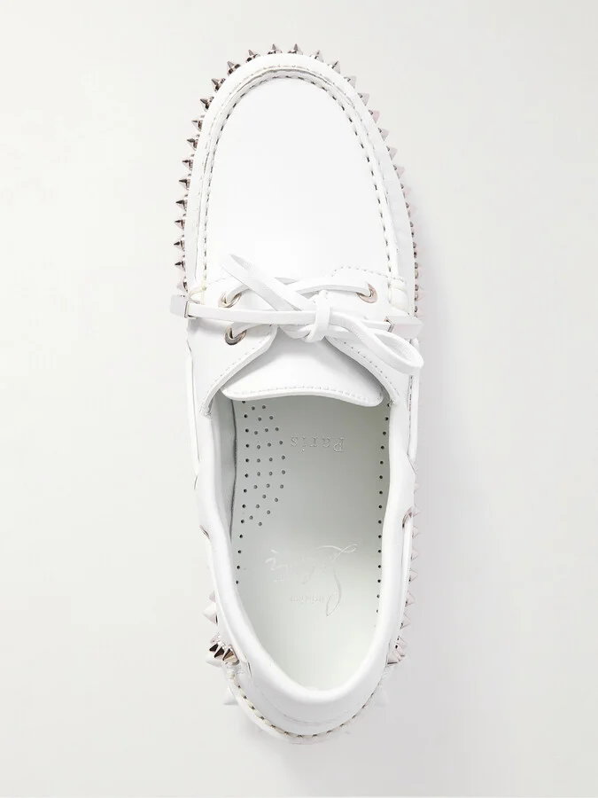 Christian Louboutin - Gerockel Studded Leather Boat Shoes - White - Image 5