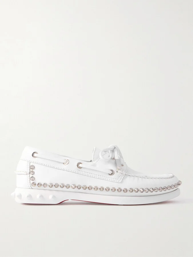 Christian Louboutin - Gerockel Studded Leather Boat Shoes - White