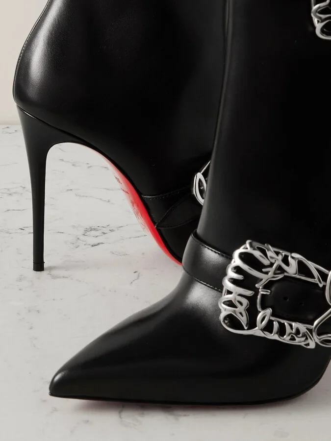 Christian Louboutin - Giddylina 100 Buckle-embellished Leather Ankle Boots - Black - Image 4