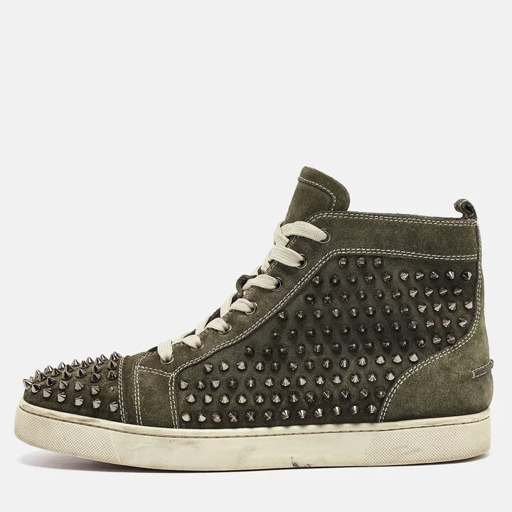 Christian Louboutin Green Suede Louis Spikes High Top Sneakers Size 44