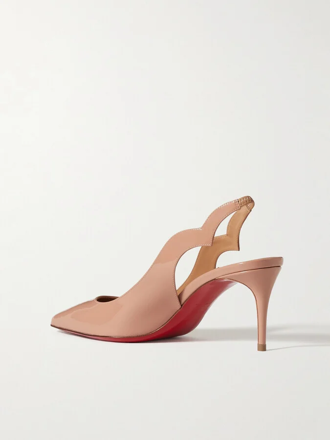 Christian Louboutin - Hot Chick 70 Patent-leather Slingback Pumps - Neutrals - Image 3