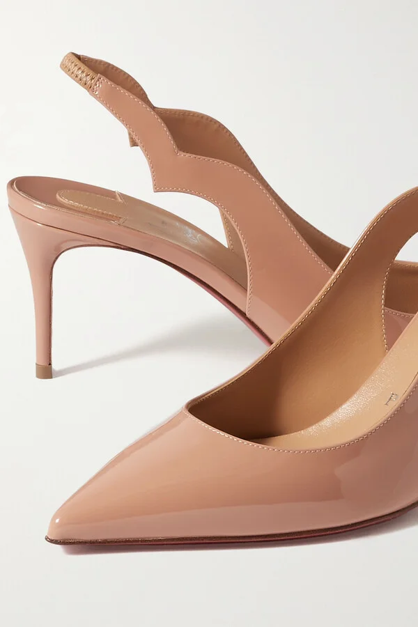 Christian Louboutin - Hot Chick 70 Patent-leather Slingback Pumps - Neutrals - Image 4