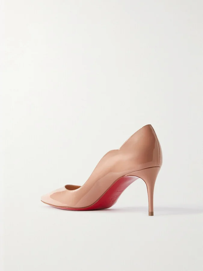 Christian Louboutin - Hot Chick 70 Scalloped Patent-leather Pumps - Neutrals - Image 3