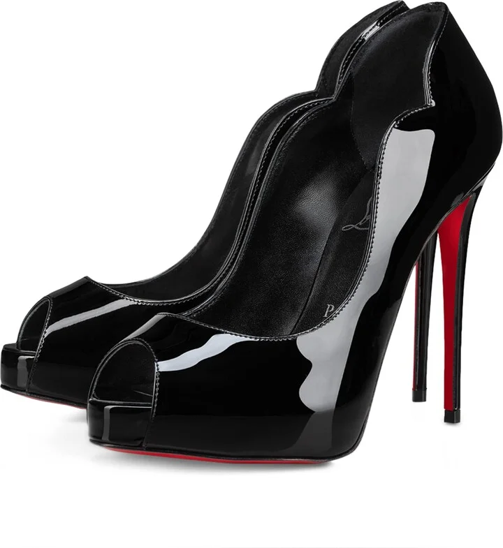 Christian Louboutin Hot Chick Alta Patent Leather Peep Toe Pumps 100 - Image 6