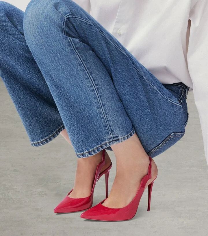 Christian Louboutin Hot Chick Sling Patent Leather Slingback Pumps 100 - Image 2