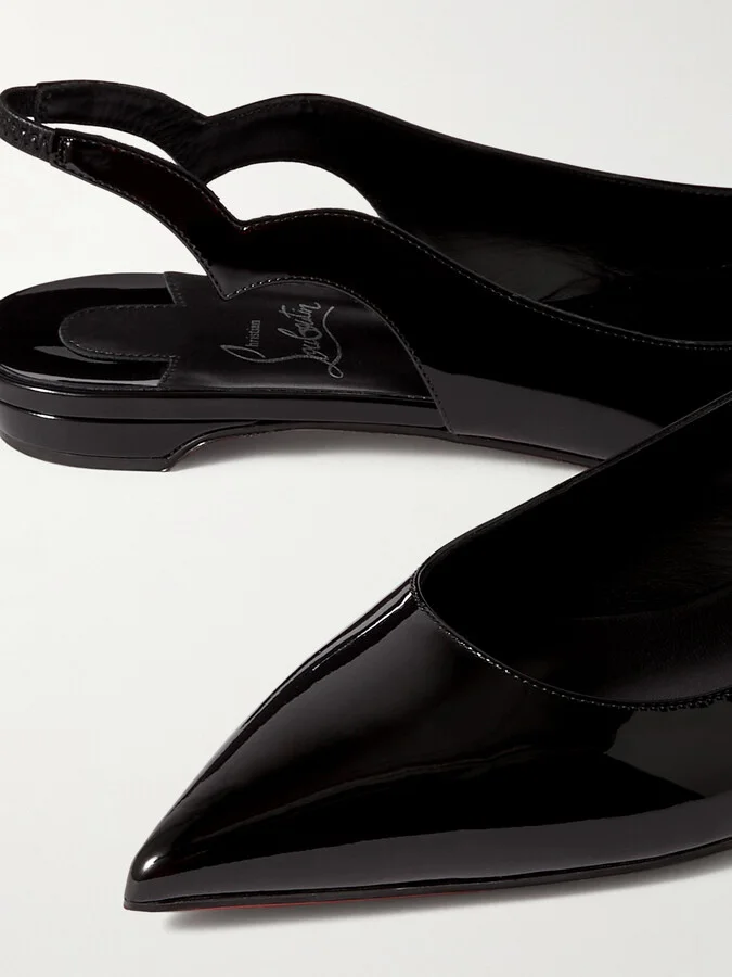 Christian Louboutin - Hot Chikita Patent-leather Slingback Point-toe Flats - Black - Image 4