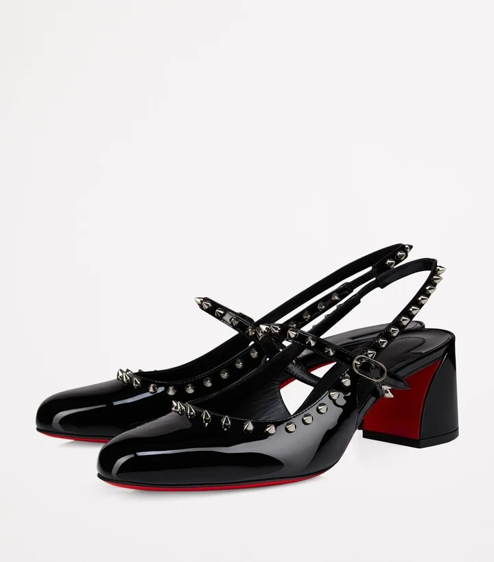 Christian Louboutin Jani Spikes Patent Leather Slingback Pumps 55 - Image 2