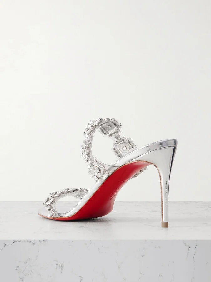 Christian Louboutin - Just Jewel 85 Crystal-embellished Pvc And Leather Sandals - Silver - Image 3