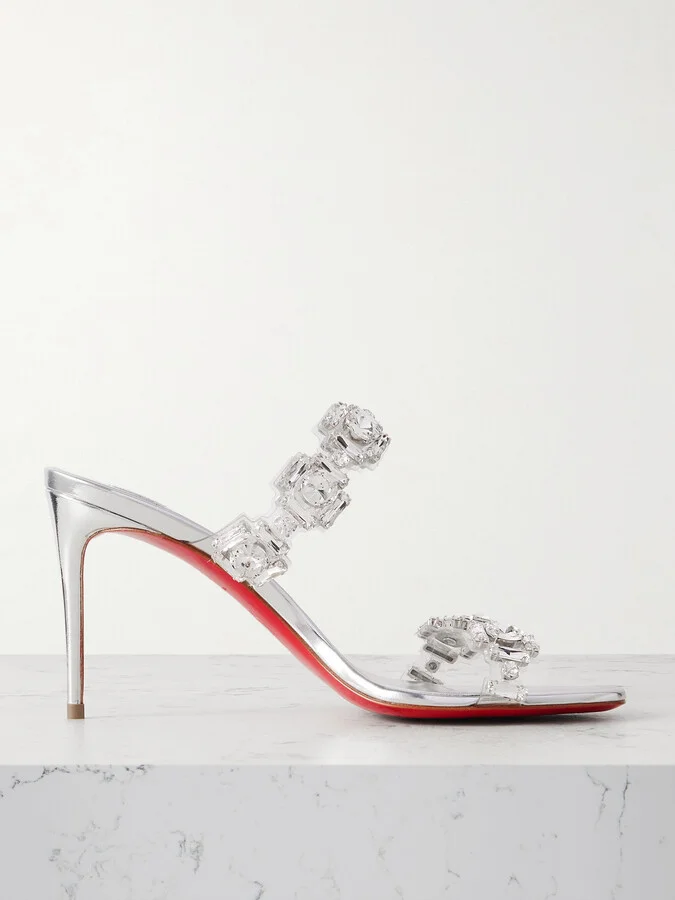 Christian Louboutin - Just Jewel 85 Crystal-embellished Pvc And Leather Sandals - Silver