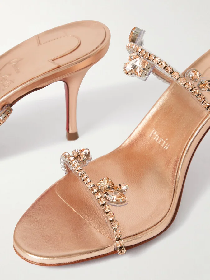 Christian Louboutin - Just Queen 70 Crystal-embellished Pvc Mules - Gold - Image 4