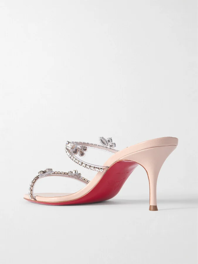 Christian Louboutin - Just Queen 70 Crystal-embellished Pvc Mules - Silver - Image 3
