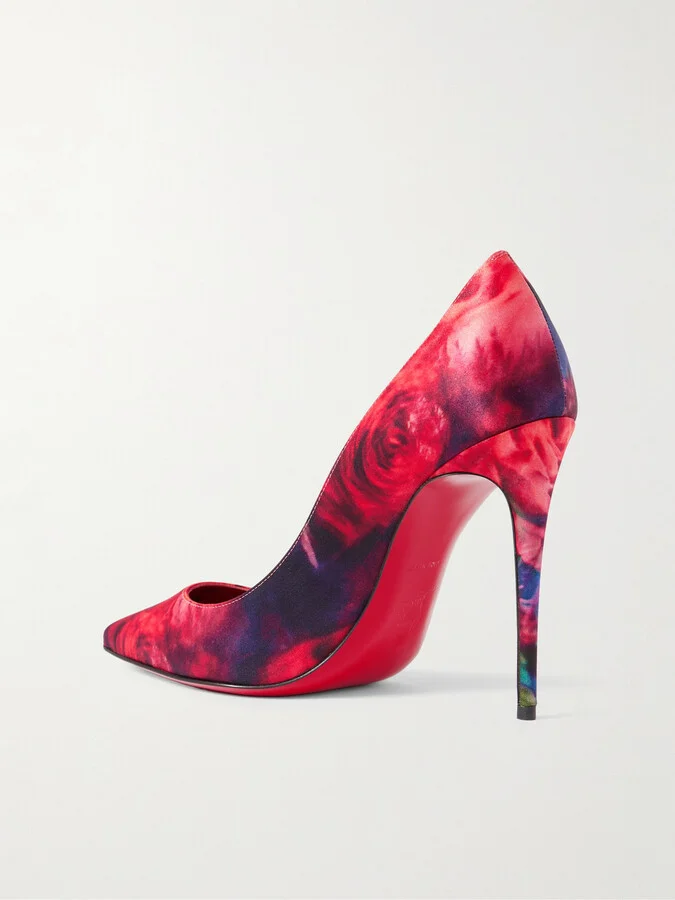 Christian Louboutin - Kate 100 Floral-print Satin-crepe Pumps - Pink - Image 3
