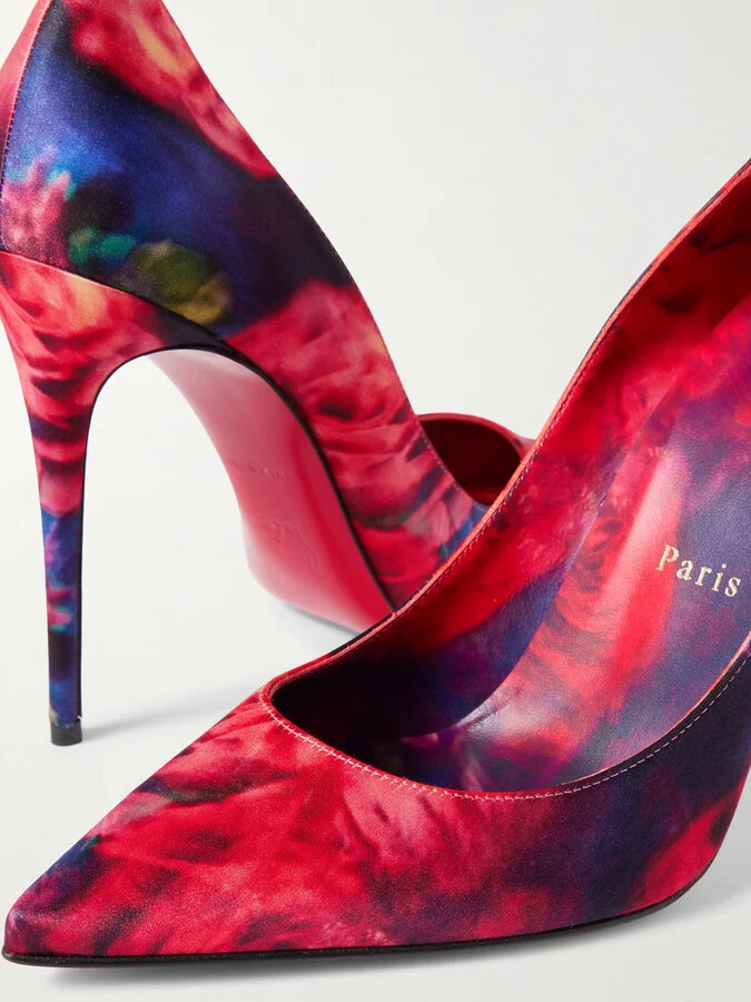 Christian Louboutin - Kate 100 Floral-print Satin-crepe Pumps - Pink - Image 4