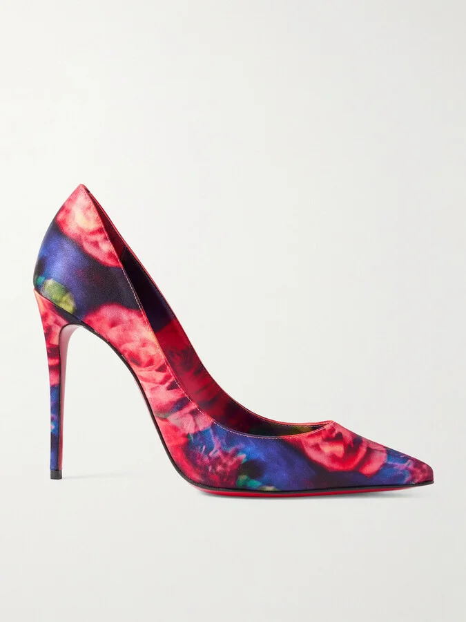 Christian Louboutin - Kate 100 Floral-print Satin-crepe Pumps - Pink