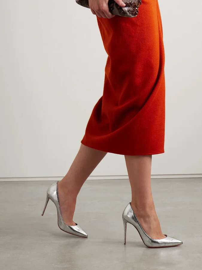 Christian Louboutin - Kate 100 Metallic Cracked-leather Pumps - Silver - Image 2