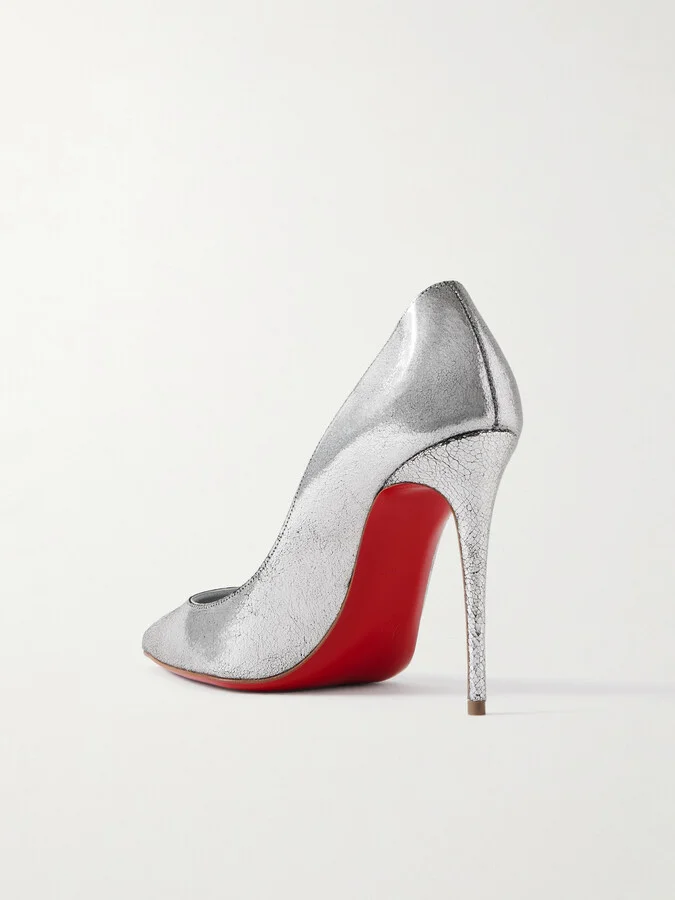 Christian Louboutin - Kate 100 Metallic Cracked-leather Pumps - Silver - Image 3