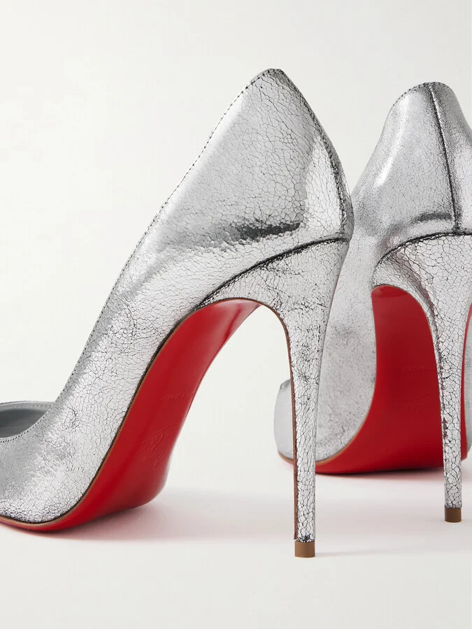 Christian Louboutin - Kate 100 Metallic Cracked-leather Pumps - Silver - Image 4