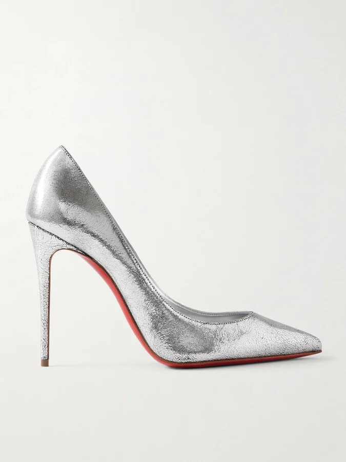 Christian Louboutin - Kate 100 Metallic Cracked-leather Pumps - Silver