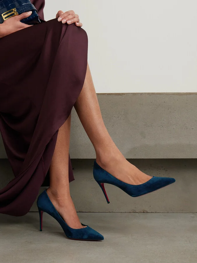 Christian Louboutin - Kate 85 Suede Point-toe Pumps - Blue - Image 2