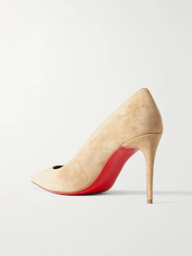 Christian Louboutin - Kate 85 Suede Point-toe Pumps - Neutrals - Image 3
