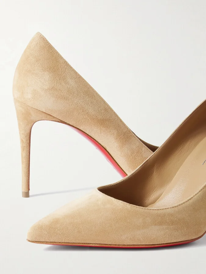 Christian Louboutin - Kate 85 Suede Point-toe Pumps - Neutrals - Image 4