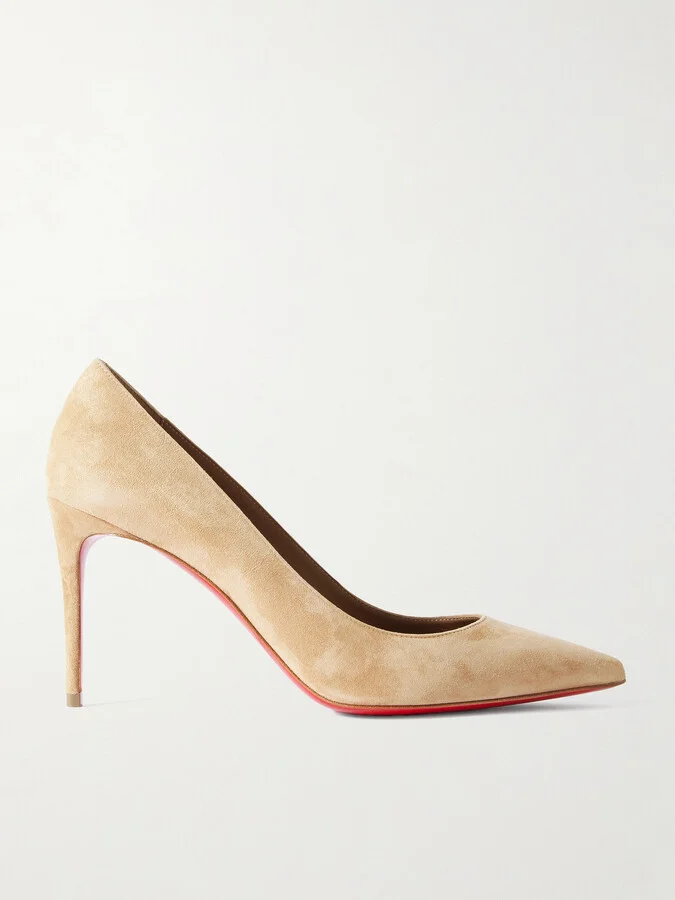 Christian Louboutin - Kate 85 Suede Point-toe Pumps - Neutrals