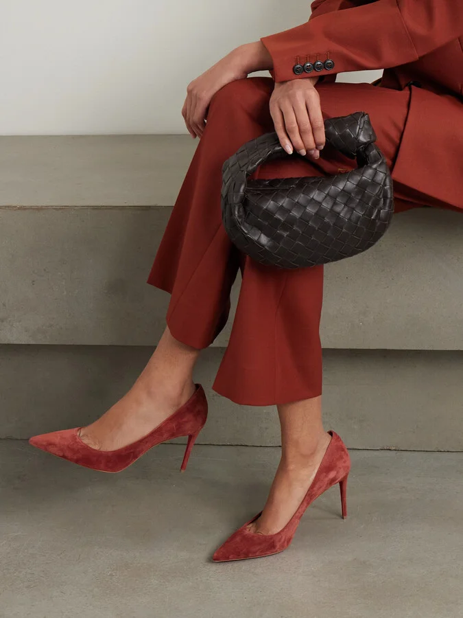 Christian Louboutin - Kate 85 Suede Point-toe Pumps - Red - Image 2