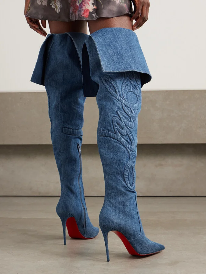 Christian Louboutin - Kate Botta Loubijeans 100 Denim Pointed-toe Over-the-knee Boots - Blue - Image 2