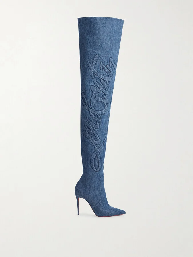 Christian Louboutin - Kate Botta Loubijeans 100 Denim Pointed-toe Over-the-knee Boots - Blue