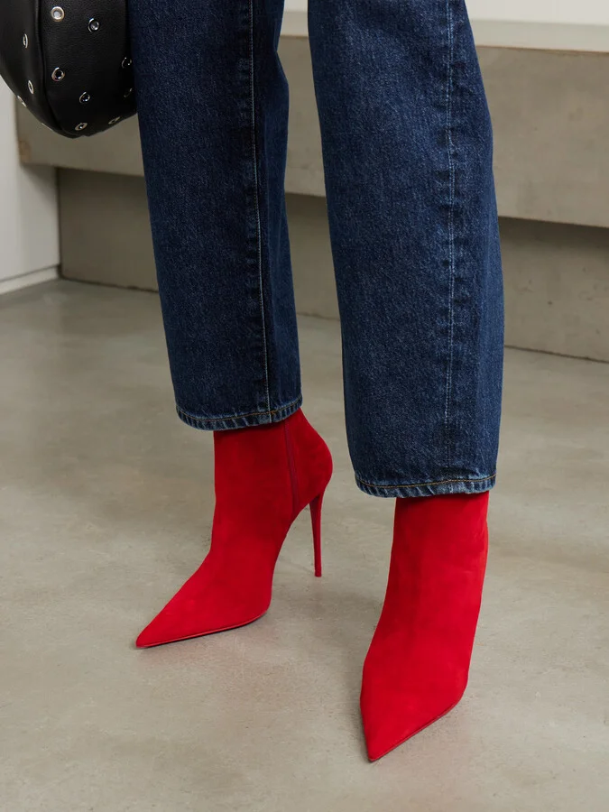 Christian Louboutin - Kate Max 100 Suede Ankle Boots - Red - Image 2