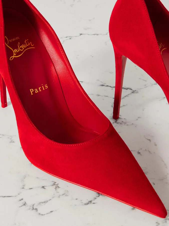Christian Louboutin - Kate Max 100 Suede Point-toe Pumps - Red - Image 4