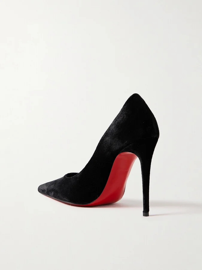 Christian Louboutin - Kate Max 100 Velvet Pumps - Black - Image 3