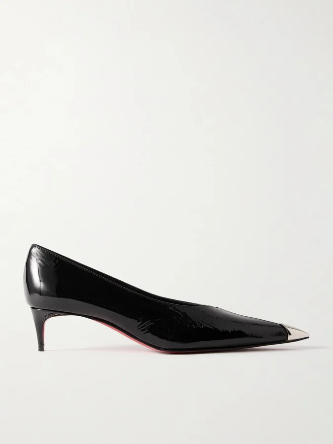 Christian Louboutin - Katissima 45 Embellished Patent-leather Point-toe Pumps - Black